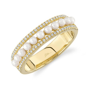 Shy Creation Diamond & Pearl Band Ring 