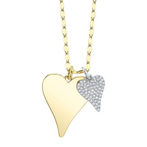 Shy Creation Double Pave Heart Necklace on Sparkle Chain
