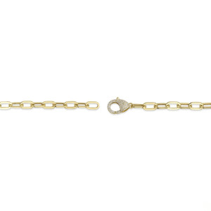 Shy Creation Diamond Paper Clip Link Bracelet with Pave Clasp