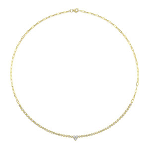 Shy Creation Diamond Heart Crown Setting Paper Clip Link Necklace