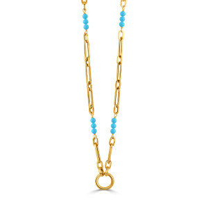 Doves by Doron Paloma 14K - 18" YG Paperclip with Turquoise Chain
