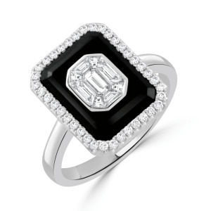 Doves by Doron Paloma 18KT White Gold Invisible Set Diamond Ring with Black Onyx 