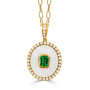 18KT Ondelle Round White Mother of Pearl & Tsavorite Pendant