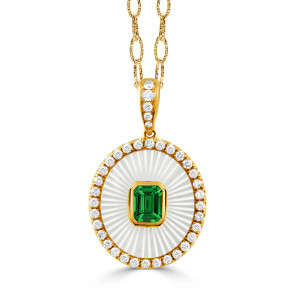 Doves by Doron Paloma 18KT Ondelle Round White Mother of Pearl & Tsavorite Pendant