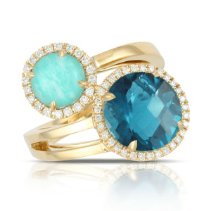 Doves by Doron Paloma 18KT Double Circle Ring with London Blue Topaz and Amazonite