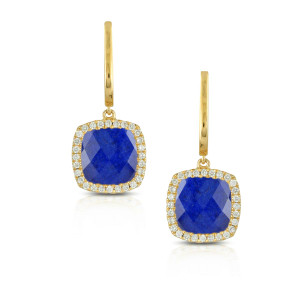 Doves by Doron Paloma Lapis and Diamond Yellow Gold Cushion Cut Earrings