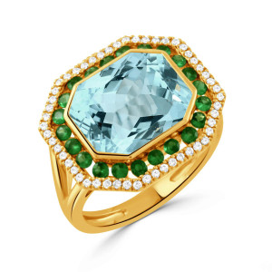 Doves by Doron Paloma Tsavorite & Sky Blue Topaz Ring with Diamonds