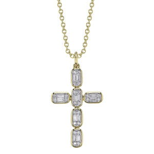 Shy Creation Diamond Baguette Cross Necklace