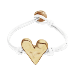 Leather Bracelet with Heart Detail - Gold - White