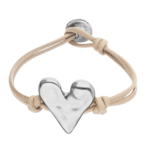 UNOde50 Leather Bracelet with Heart Detail - Silver - Camel 