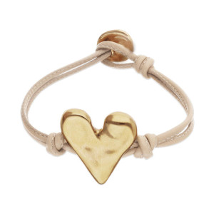UNOde50 Leather Bracelet with Heart Detail - Gold - Camel 