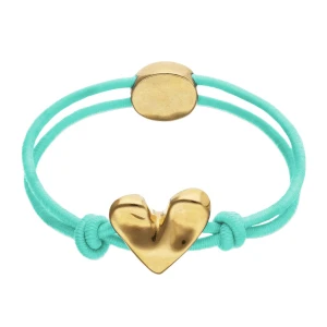 UNOde50 Stretchy Bracelet with Heart - Gold - Turquoise