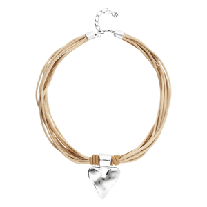 Leather and Multi Thread Silk Necklace - Camel