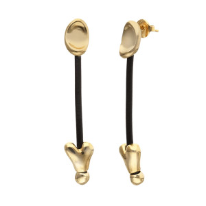 UNOde50 Drop Earrings with Leather and Chained Hearts - Gold 