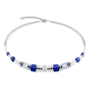 Coeur de Lion Statement Cube Facets Necklace - Blue Silver 
