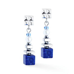 Coeur de Lion Statement Cube Facets Earrings - Blue Silver 