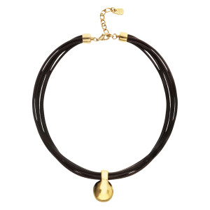 UNOde50 Multistrand Short Leather Necklace with Large Sphere - Gold