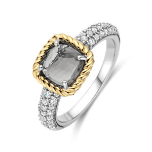 Ti Sento Milano Cushion Cut Grey Stone with Pave Band Ring