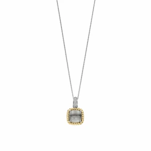 Ti Sento Milano Gold and Silver Square Pendant Necklace in Grey
