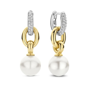 Ti Sento Milano Drop Pearl Earrings with Pave 