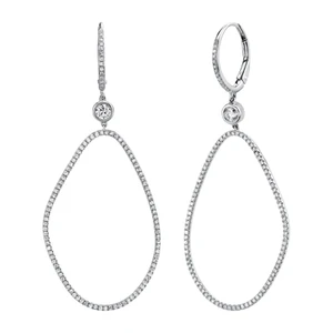 White Gold Organic Hoop Earrings with Diamonds