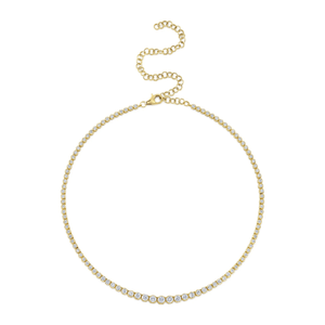4.73 CT Diamond Crown Setting Tennis Necklace - 14KT Yellow Gold