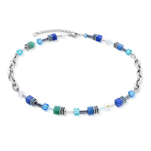 Coeur de Lion GeoCUBE Chunky Chain Necklace - Silver Blue 