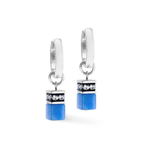 Coeur de Lion GeoCUBE Chunky Chain Hoop Earrings - Silver Blue 