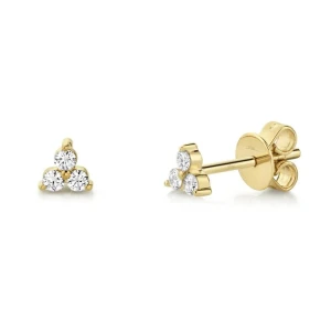 Shy Creation Triple Diamond Stud Earrings in Yellow Gold 