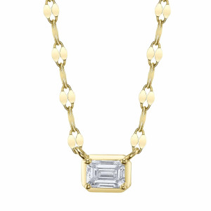 Shy Creation Diamond Emerald Bezel on Sparkle Chain Necklace 