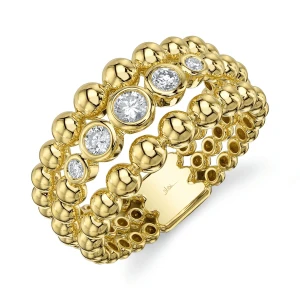 Shy Creation Diamond Bezel Ring with Beaded Bands 