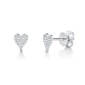 Shy Creation Diamond Pave Heart Stud Earrings - White Gold 