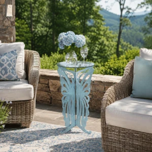 Cricket Forge Butterfly Pedestal Flat Glass Top