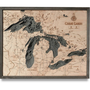Nautical Wood Maps Great Lakes - Coastal Blue Grey - Large