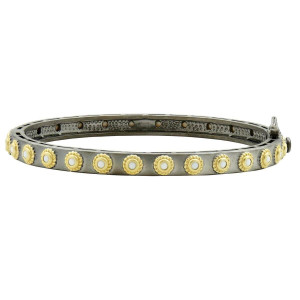 Freida Rothman Reverse Signature Eternity Hinge Mother of Pearl Bangle Gold Rhodium Freida Rothman Reverse Signature Eternity Hinge Mother of Pearl Bangle Gold Rhodium