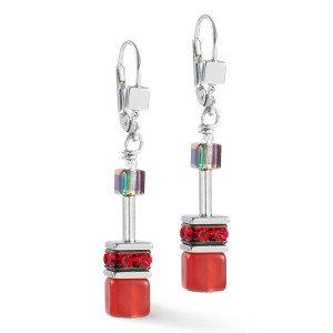 Coeur de Lion Geo Cube Earrings - Black & Red