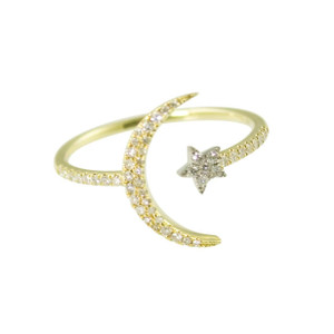 Meira T Crescent Moon and Star Yellow Gold Ring Meira T Crescent Moon and Star Yellow Gold Ring