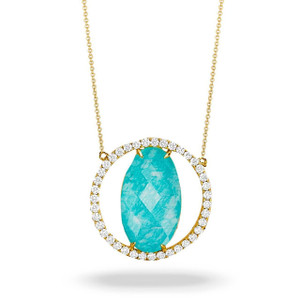 Doves by Doron Paloma Oval Amazonite with Open Diamond Halo Necklace Doves by Doron Paloma Oval Amazonite with Open Diamond Halo Necklace
