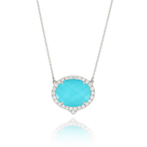 Doves by Doron Paloma Diamond and Clear Quartz over Turquoise Oval Pendant Necklace Doves by Doron Paloma Diamond and Clear Quartz over Turquoise Oval Pendant Necklace