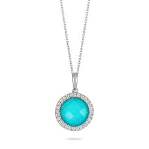 Doves by Doron Paloma Clear Quartz Over Turquoise Round White Gold Pendant Doves by Doron Paloma Clear Quartz Over Turquoise Round White Gold Pendant