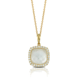 Doves by Doron Paloma Clear Quartz Over Mother of Pearl Square Yellow Gold Pendant Doves by Doron Paloma Clear Quartz Over Mother of Pearl Square Yellow Gold Pendant