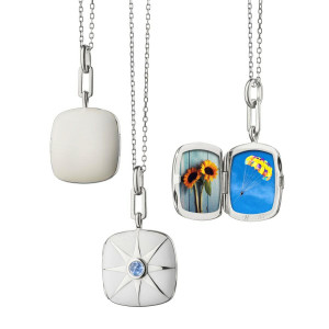 Monica Rich Kosann White Enamel Cushion Locket With Blue Sapphire Monica Rich Kosann White Enamel Cushion Locket With Blue Sapphire