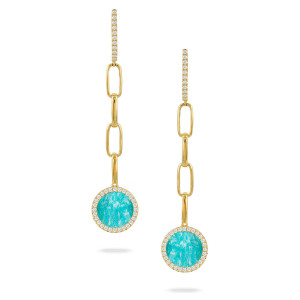 Doves by Doron Paloma Amazonite and Diamond Yellow Gold Round Dangle Earrings Doves by Doron Paloma Amazonite and Diamond Yellow Gold Round Dangle Earrings