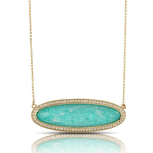Doves by Doron Paloma Amazonite and Diamond Long Oval Yellow Gold Necklace Doves by Doron Paloma Amazonite and Diamond Long Oval Yellow Gold Necklace