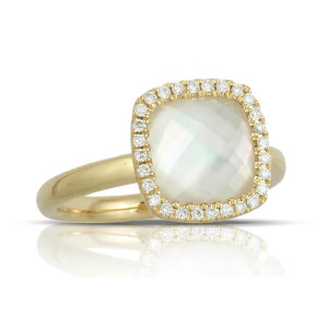 Doves by Doron Paloma White Mother of Pearl and Diamond Yellow Gold Cushion Ring Doves by Doron Paloma White Mother of Pearl and Diamond Yellow Gold Cushion Ring