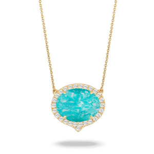 Doves by Doron Paloma Amazonite and Diamond Pointed Oval Yellow Gold Necklace Doves by Doron Paloma Amazonite and Diamond Pointed Oval Yellow Gold Necklace