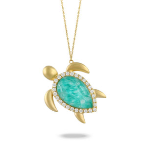 Doves by Doron Paloma Amazonite and Diamond Sea Life Turtle Yellow Gold Necklace Doves by Doron Paloma Amazonite and Diamond Sea Life Turtle Yellow Gold Necklace
