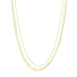 Midas Mixed Link Triple Strand Yellow Gold Necklace