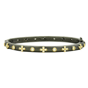 Freida Rothman Clover Hinge Bangle Gold Rhodium Freida Rothman Clover Hinge Bangle Gold Rhodium