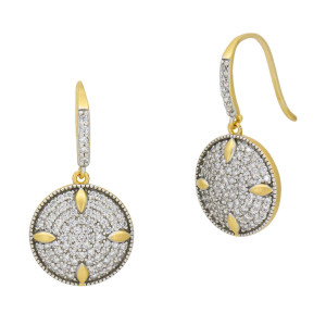 Freida Rothman Radiance Pave Disc Fishhook Earrings In Gold And Silver